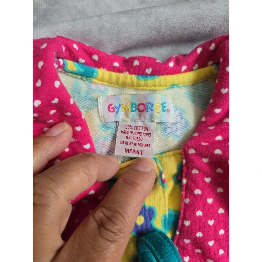 VTG 90s Rainbow Gymboree Infant Cotton Floral Jumpsuit Romper with Heart Collar